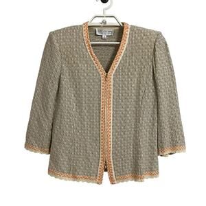 St. John Tweed Zip Blazer Jacket 3/4 Sleeve